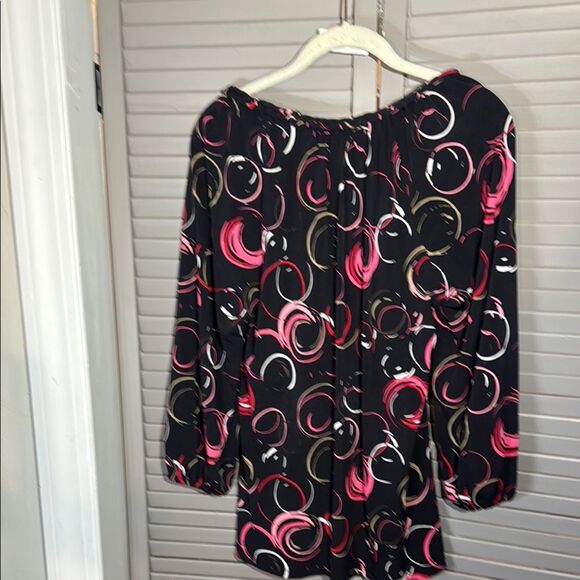 Black Blouse with Pink and White Swirls - Picture 3 of 8